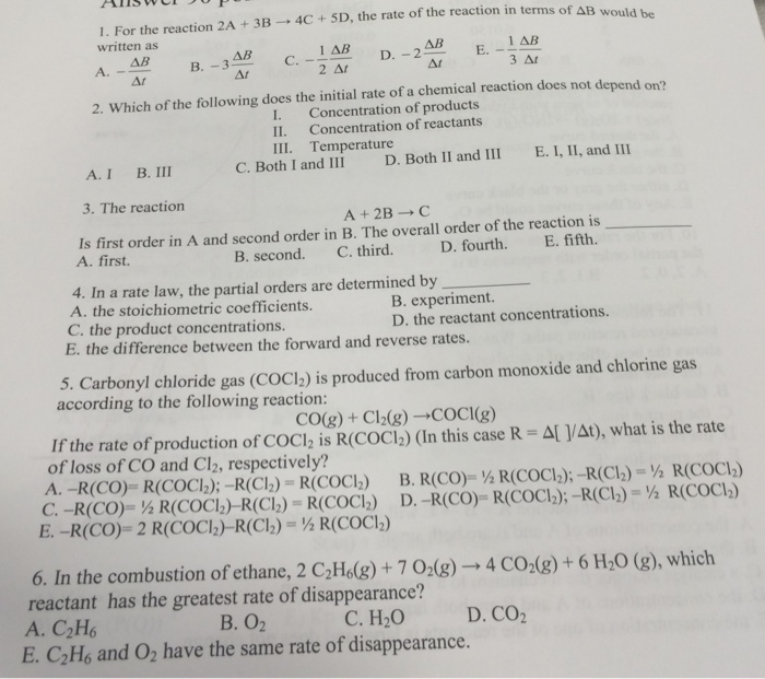 Solved For the reaction 2A + 3B rightarrow 4C + 5D. the rate | Chegg.com