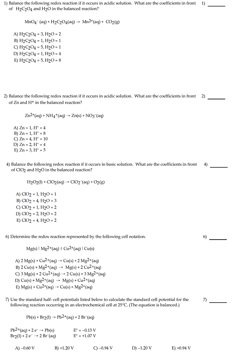 Solved 1) Balance the following redox reaction If it occurs | Chegg.com