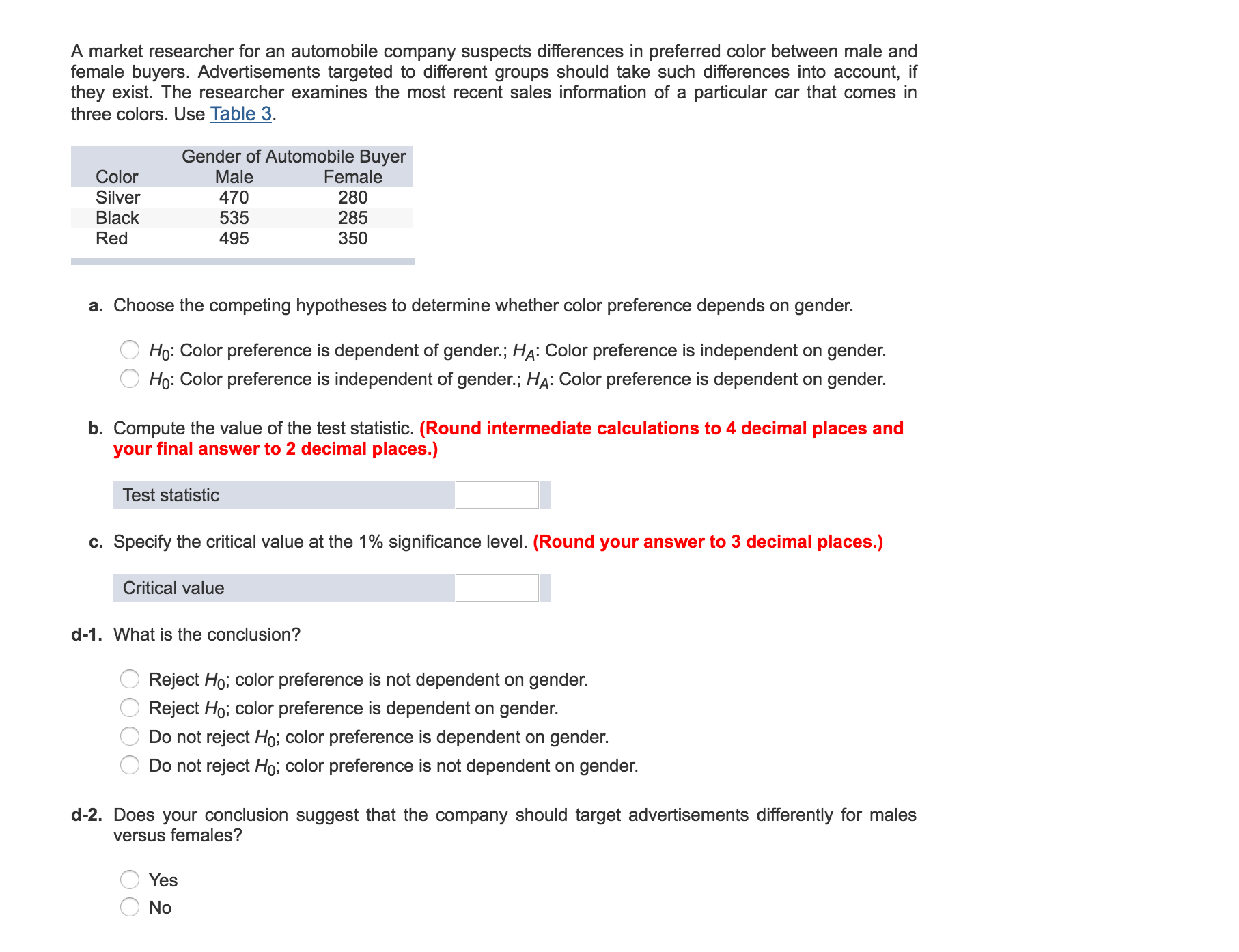 Solved A market researcher for an automobile company