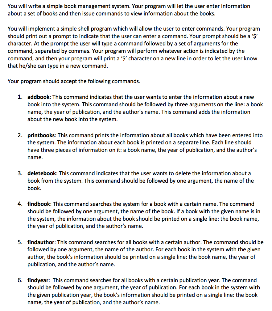 Solved You will write a simple book management system. Your