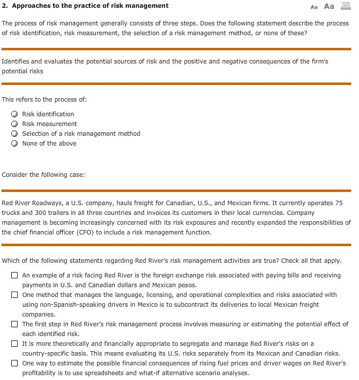 Solved 2. Approaches to the practice of risk management Aa | Chegg.com