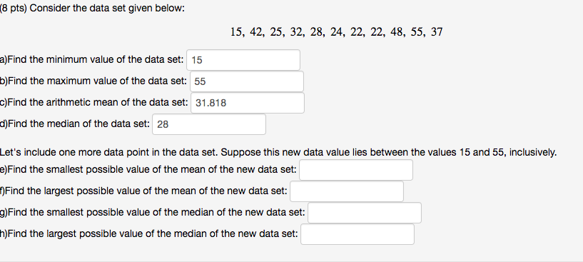 Solved (8 pts) Consider the data set given below: 15, 42, | Chegg.com