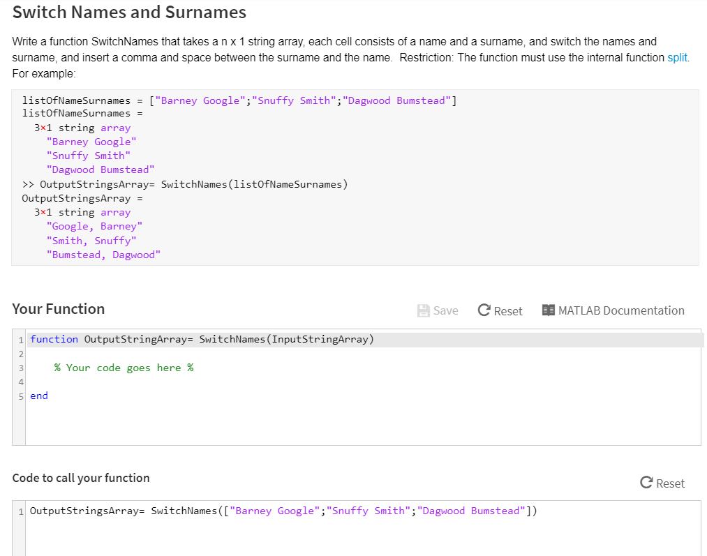 Solved Switch Names and Surnames Write a function | Chegg.com