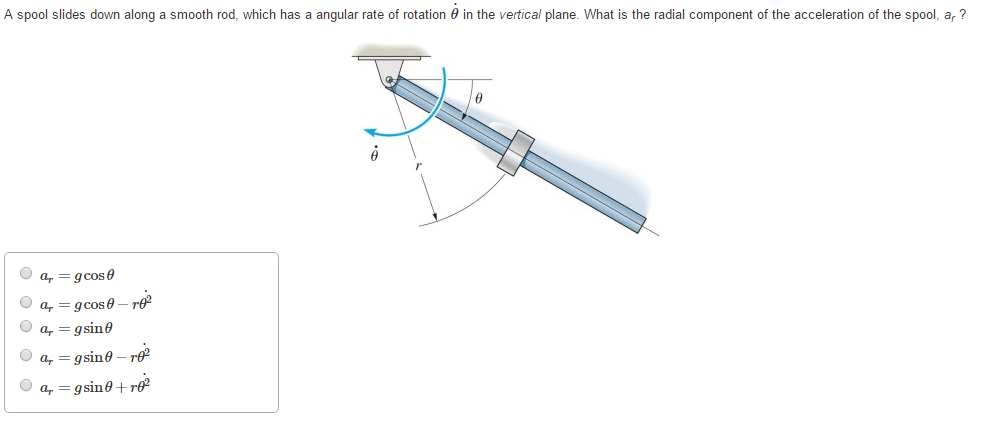 Solved A spool slides down along a smooth rod, which has a | Chegg.com