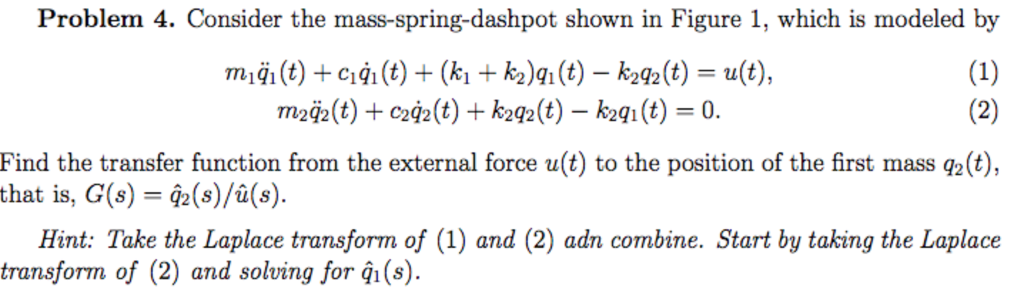 Solved Problem 4. Consider the mass-spring-dashpot shown in | Chegg.com