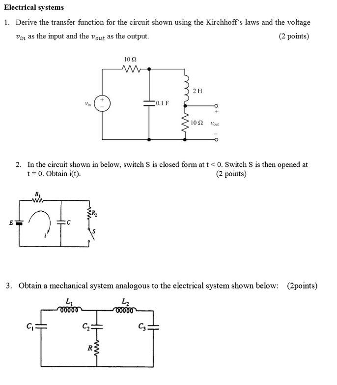 Derive the transfer function for the circuit shown | Chegg.com