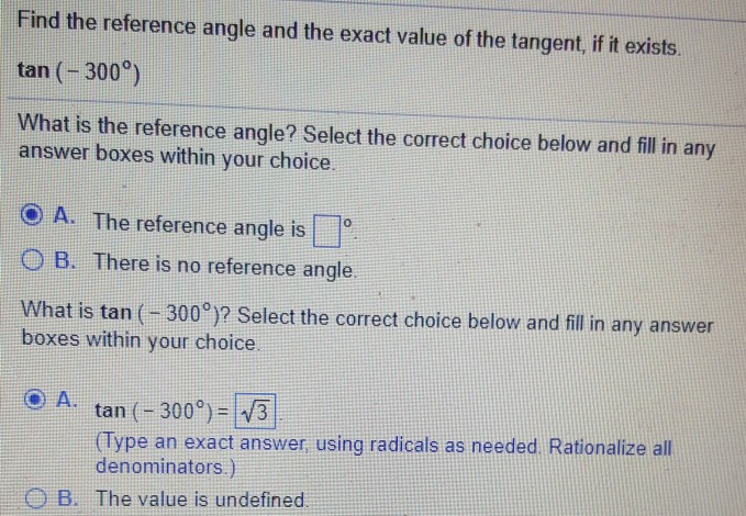 reference angle of tan 300