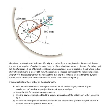 Solved The wheel consists of a rim with M = 4 kg and | Chegg.com