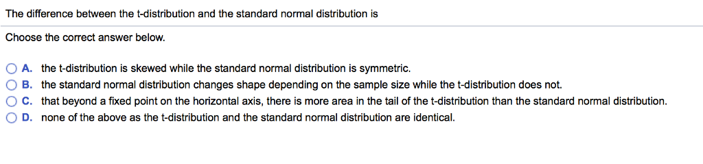 Solved The Difference Between The T distribution And The Chegg