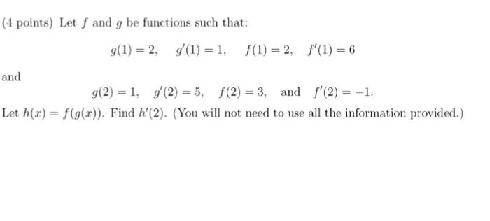 Solved Let F And G Be Functions Such That: G(1) = 2, G'(1) | Chegg.com