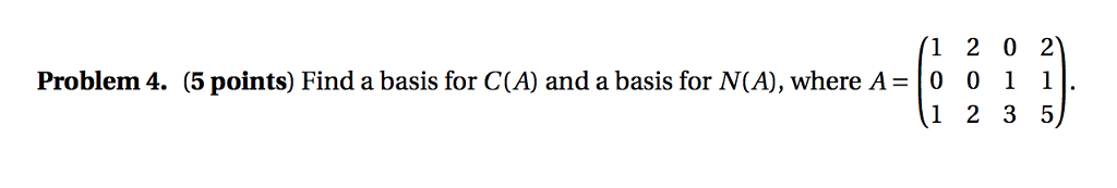 Solved 1 2 02 Problem 4. (5 points) Find a basis for C(A) | Chegg.com
