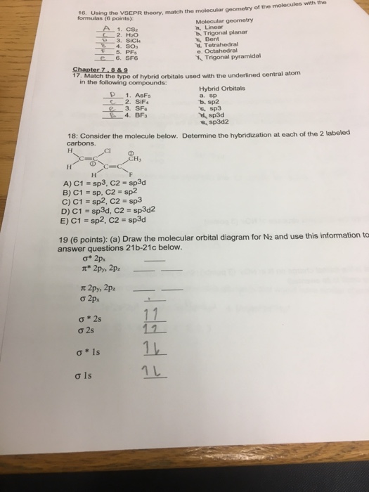 Solved Using The VSEPR Theory, Match The Molecular Geometry | Chegg.com