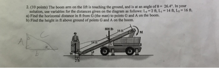 Solved 2. The boom arm on the lift is touching the ground, | Chegg.com