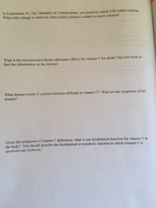 Solved Vitamin C Content of Foods Experiment 11 Prelab