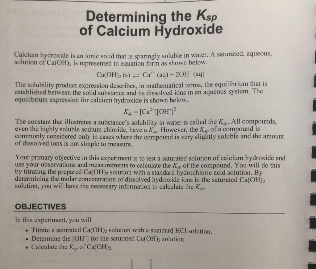 Determining The Ksp Of Calcium Hydroxide Calcium | Chegg.com