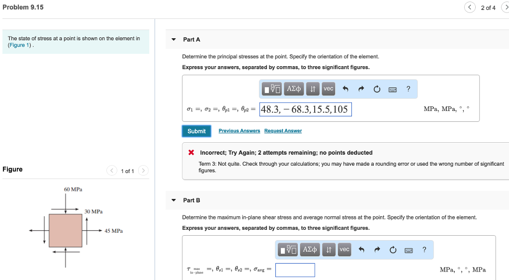 Solved Problem 9.15 2 of 4> The state of stress at a point | Chegg.com