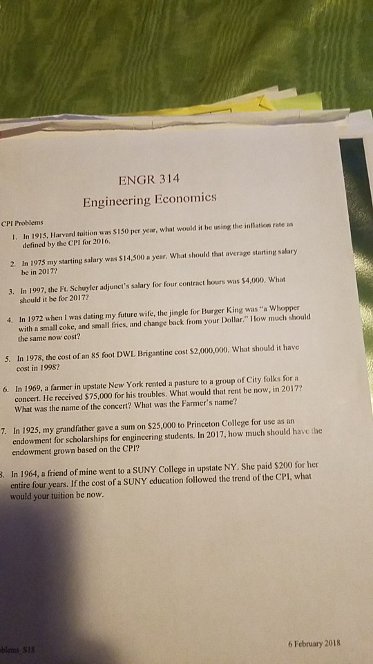 Solved ENGR 314 Engineering Economics I. In 1915, Harvard