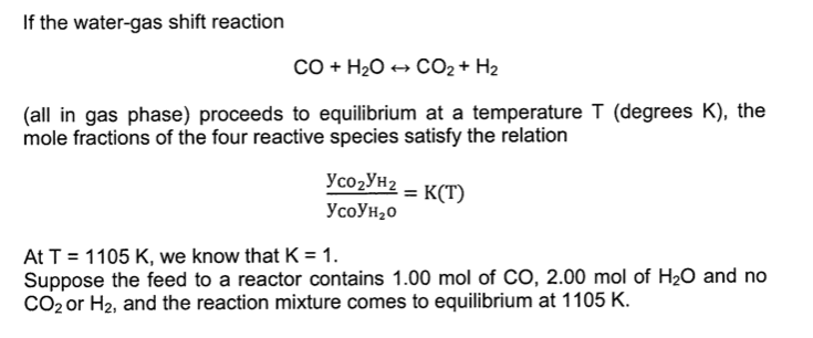 Solved If the water-gas shift reaction CO + H2O ←→ CO2 + H2 | Chegg.com