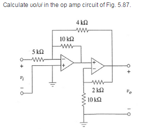 Solved Calculate uolui in the op amp circuit of Fig. 5.87. | Chegg.com