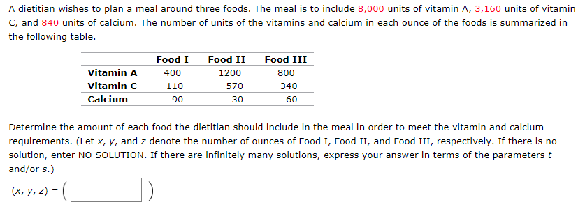 Solved A dietitian wishes to plan a meal around three foods. | Chegg.com