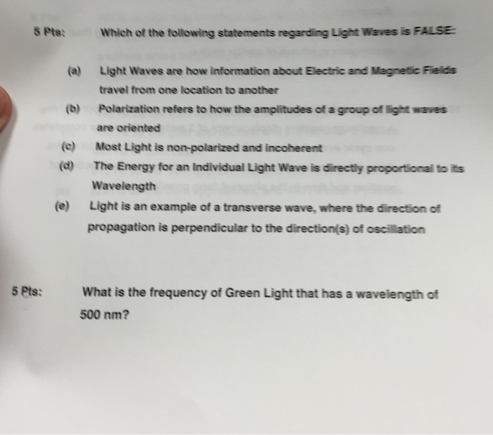 Solved Which Of The Following Statements Regarding Light | Chegg.com