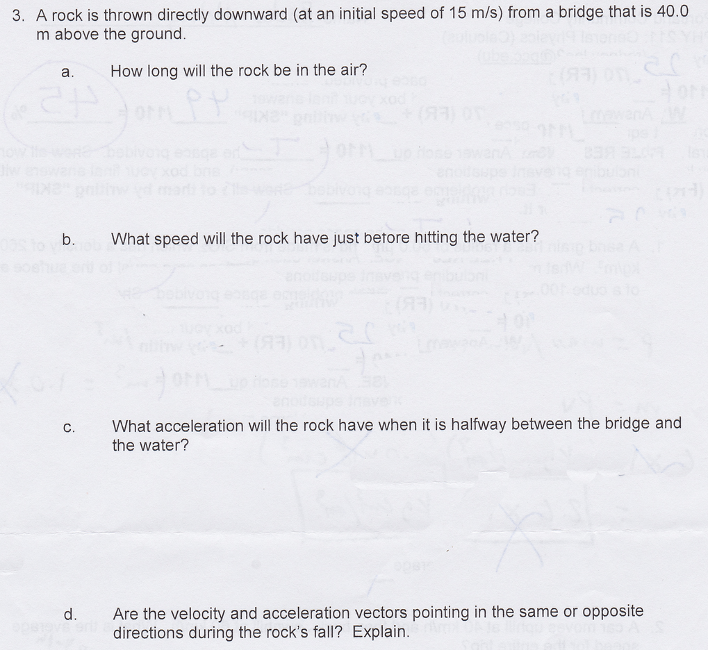 Solved A rock is thrown directly downward (at an initial | Chegg.com