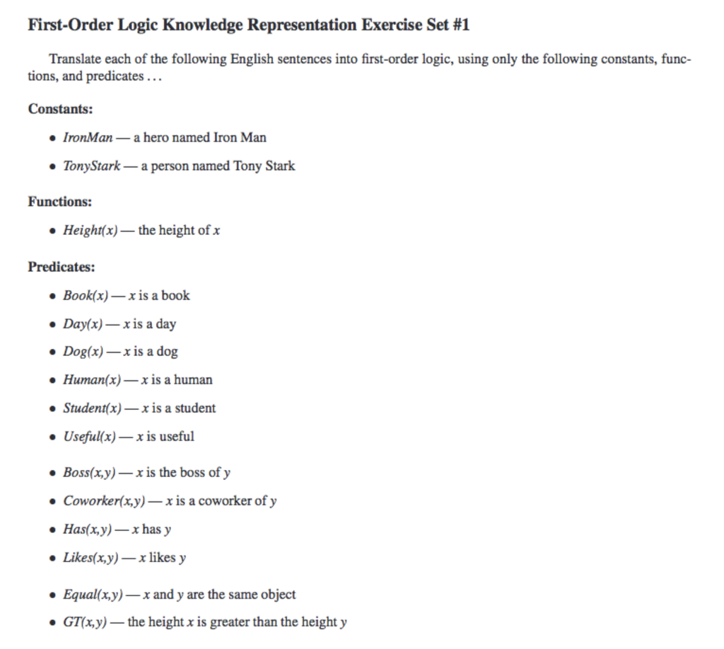 Solved First-Order Logic Knowledge Representation Exercise | Chegg.com