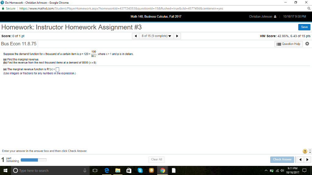 Solved Do Homework - Christian Johnson - Google Chrome 슬 | Chegg.com