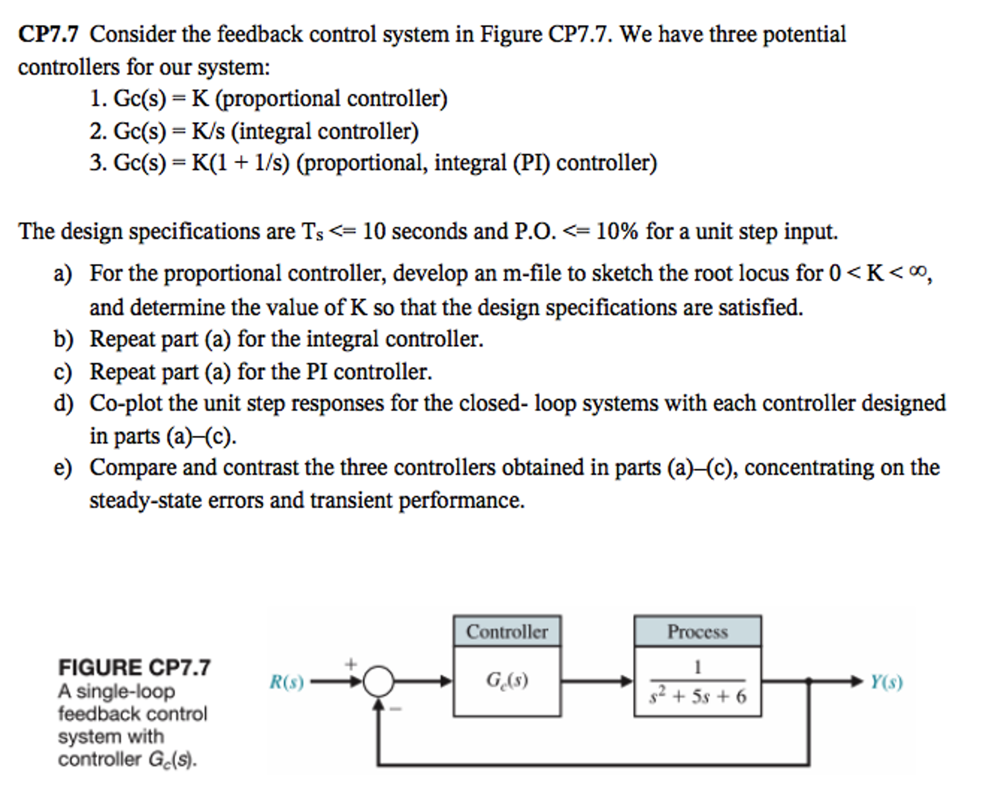 Consider the feedback control system in Figure CP7.7.
