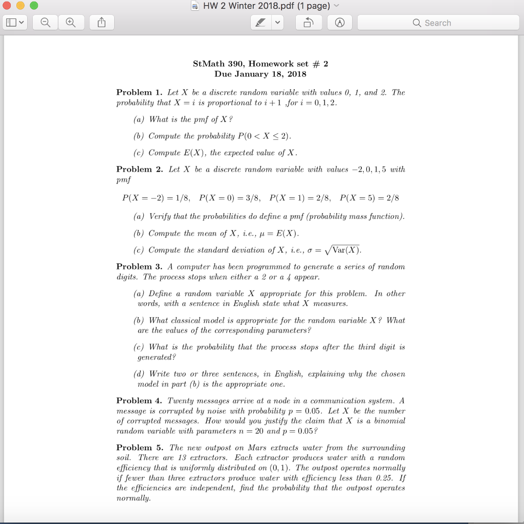 Solved O» Q a HW 2 Winter 2018.pdf (1 page) v £ S a Search | Chegg.com