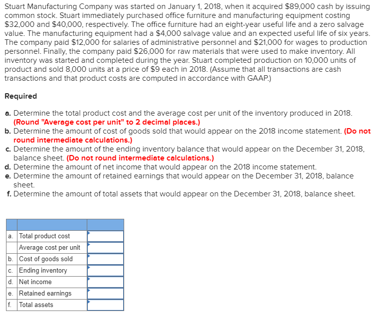 Solved Stuart Manufacturing Company was started on January