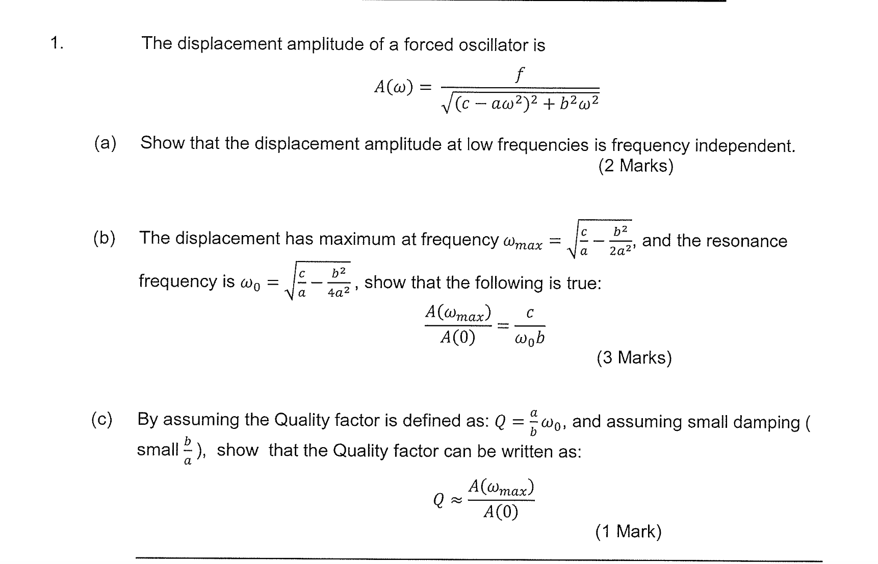 Solved The displacement amplitude of a forced oscillator is