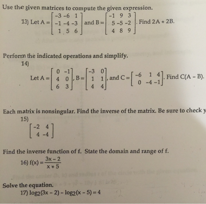 Solved Use the given matrices to compute the given | Chegg.com