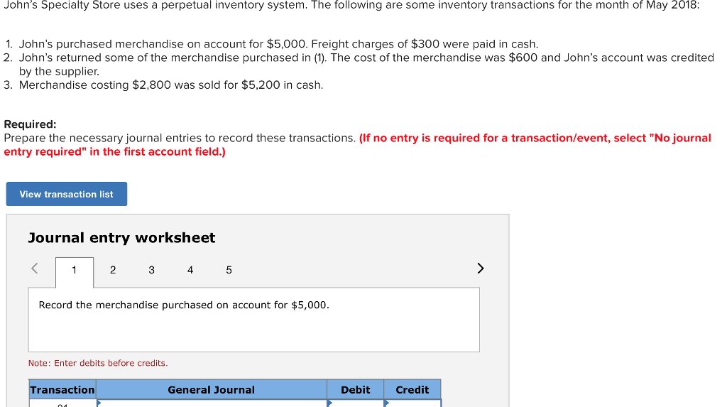 Solved John's Specialty Store uses a perpetual inventory