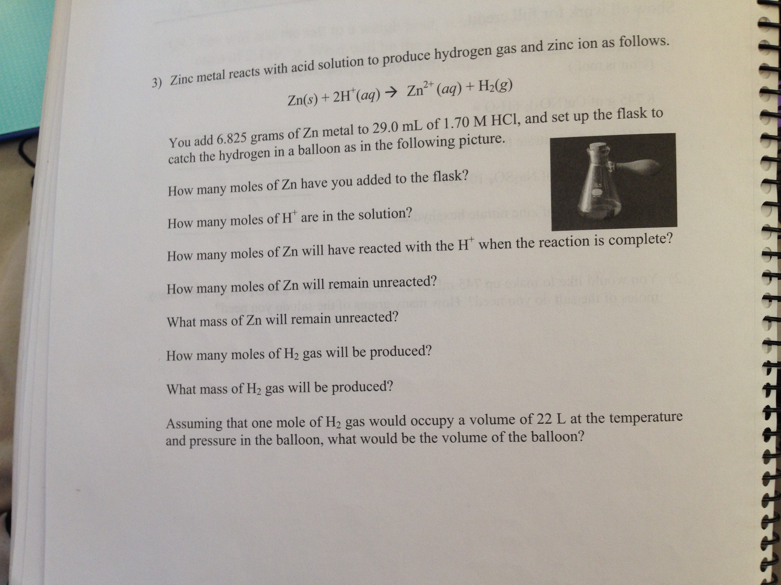 Solved Zinc metal reacts with acid solution to produce