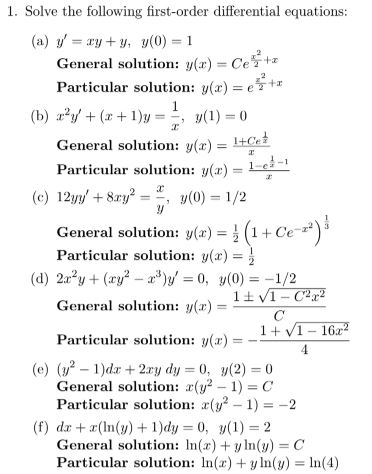 Solved 1. Solve the following first-order differential | Chegg.com