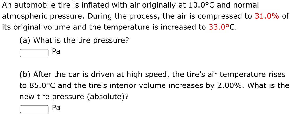 Solved An automobile tire is inflated with air originally at | Chegg.com