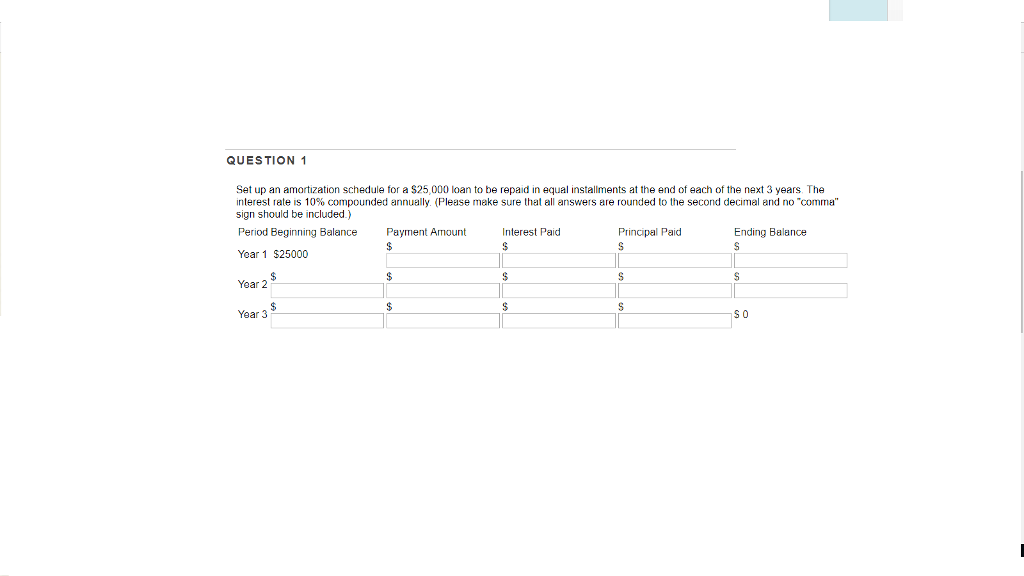 Solved QUESTION Set Up An Amortization Schedule For A Chegg