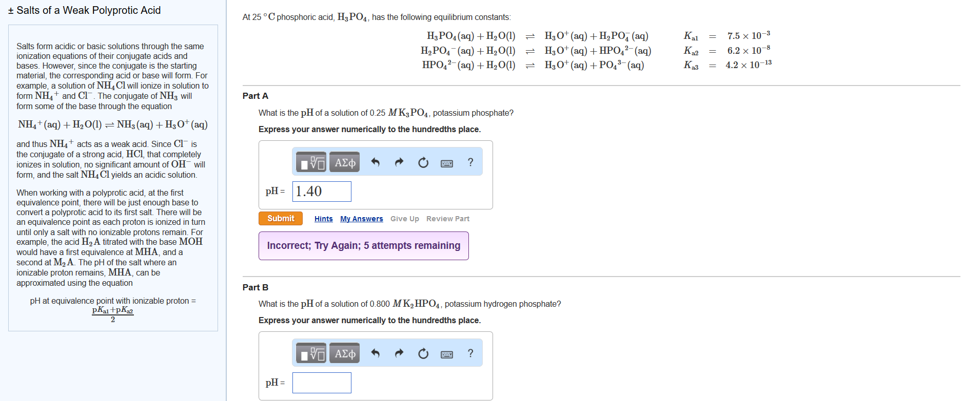 Solved ± Salts of a weak Polyprotic Acid At 25 ° C | Chegg.com