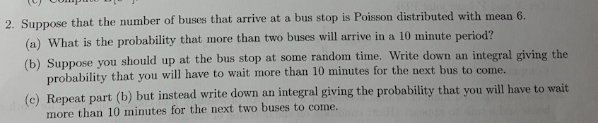 Solved Suppose that the number of buses that arrive at a bus | Chegg.com