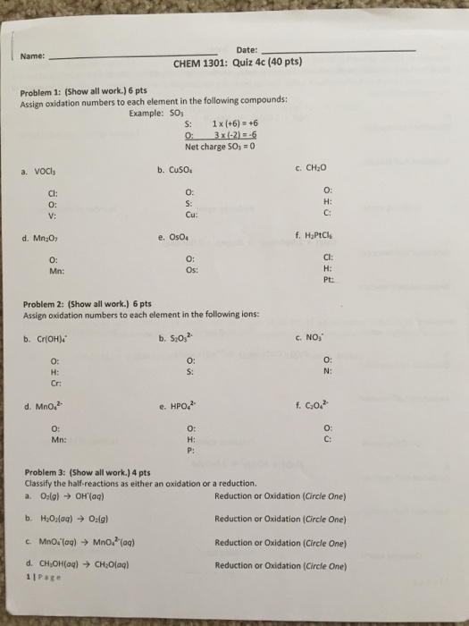 Solved Assign oxidation numbers to each element in the | Chegg.com