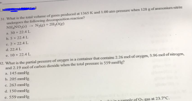 Solved What is the total volume of gases produced at 1365 K | Chegg.com