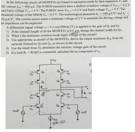 Solved In the following circuit, all MOSFETs are biased in | Chegg.com