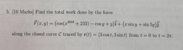Solved Find the total work done by the force along the | Chegg.com