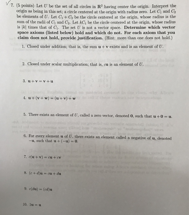 Solved Let U be the set of all circles in R^2 having center | Chegg.com