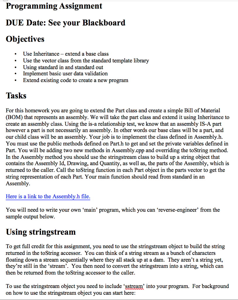 Programming Assignment DUE Date: See your Blackboard | Chegg.com