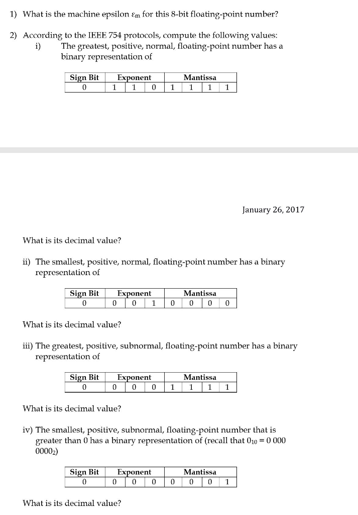 Solved 1) What is the machine epsilon em for this 8bit