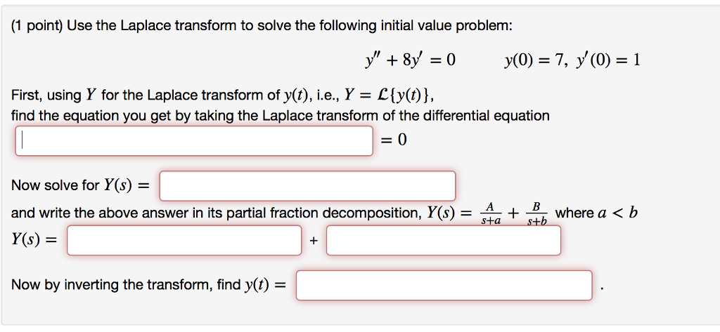 Solved (1 Point) Use The Laplace Transform To Solve The | Chegg.com