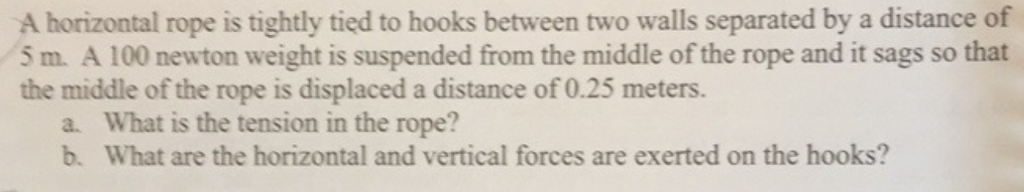 Solved A horizontal rope is tightly tied to hooks between | Chegg.com