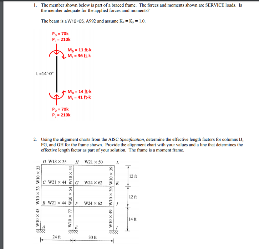 The member shown below is part of a braced frame. The